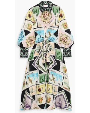 CAMILLA Crystal-Embellished Printed Linen And Silk-Blend Midi Shirt Dress - White