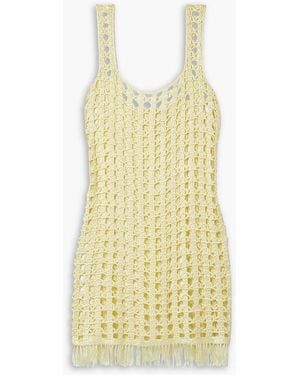 Calle Del Mar Fringed Crocheted Mini Dress - Yellow