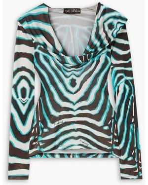 Siedres Casey Zebra-print Satin Top - Green