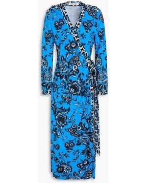 Diane von Furstenberg Danica Floral-Print Silk-Jersey Midi Wrap Dress - Blue