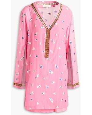 SemSem Kaftan aus voile mit metallic-fil-coupé und verzierung - Natur