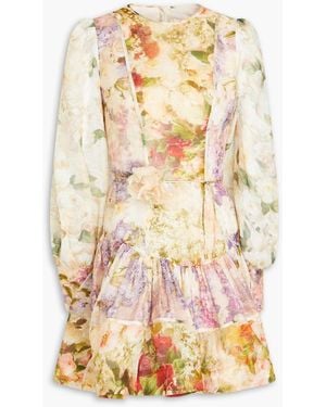 Zimmermann Floral-print Linen And Silk-blend Gauze Mini Dress - Natural