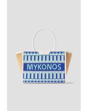 Aquazzura Mykonos Leather-trimmed Beaded Raffia Tote - Blue