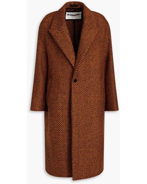 Jil Sander Herringbone Wool-blend Bouclé Coat - Brown