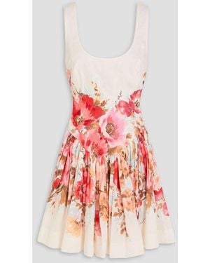 Zimmermann Cutout Floral-print Linen Mini Dress - Red