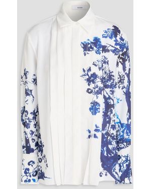 Erdem Pleated Floral-Print Crepe De Chine Shirt - Blue