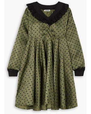 BATSHEVA Flocked Polka-dot Satin-twill Mini Dress - Green