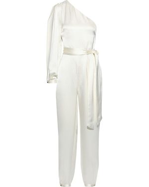Haney Emerson One-Shoulder Hammered Silk-Satin Jumpsuit - White