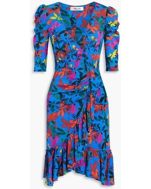 Diane von Furstenberg Eldoris Ruffled Printed Stretch-mesh Dress - Blue