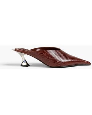 Mugler Lizard-Effect Leather Mules - Brown