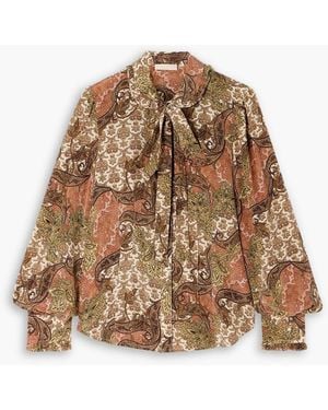 Ulla Johnson Vedra Pussy-Bow Printed Silk Crepe De Chine Blouse - Brown