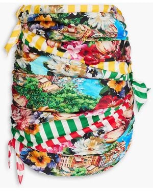 Dolce & Gabbana Knotted Printed Silk-twill Mini Skirt - White