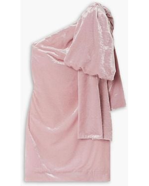 BERNADETTE Josselin One-Shoulder Bow-Detailed Velvet Mini Dress - Pink