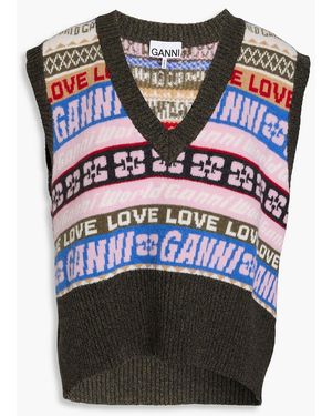 Ganni Intarsia-knit Vest - Green