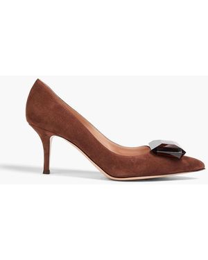Gianvito Rossi Jaipur 70 Crystal-Embellished Suede Court Shoes - Brown