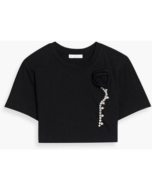 Area Cropped Embellished Stretch-Cotton Jersey T-Shirt - Black