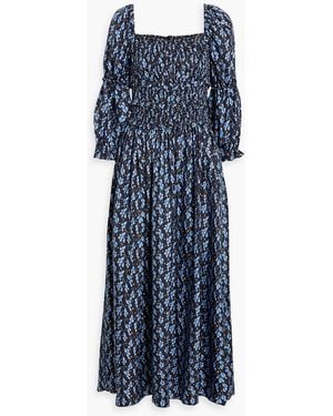 Shrimps Harper Shirred Floral-print Silk-twill Maxi Dress - Blue