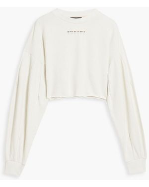Twenty Cropped Embroidered French Cotton-blend Terry Sweatshirt - White