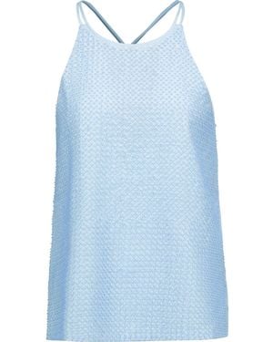 Halston Embellished Crepe De Chine Top - Blue