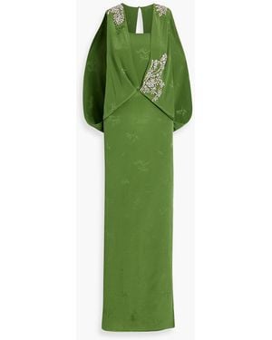 Erdem Crystal-Embellished Silk And Cotton-Blend Jacquard Gown - Green