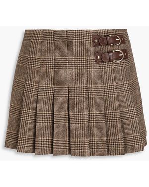 Maje Pleated Prince Of Wales Checked Tweed Mini Skirt - Brown