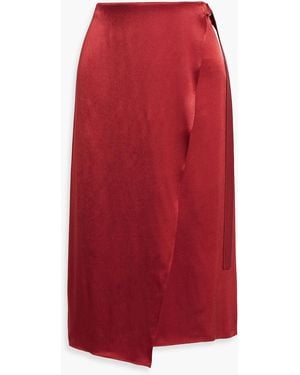 Vince Wrap-Effect Satin Midi Skirt - Red
