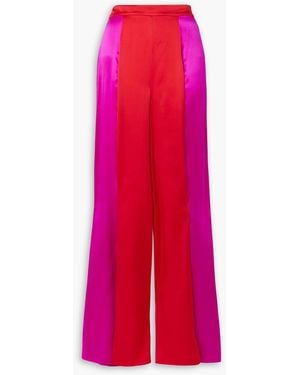 Halpern Two-tone Silk-satin Wide-leg Pants - Red