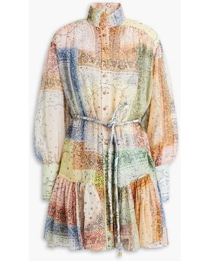 Zimmermann Paisley-print Cotton And Silk-blend Georgette Mini Shirt Dress - Pink
