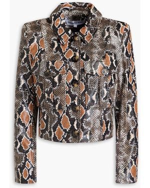 Veronica Beard Fulham Cropped Faux Snake-effect Leather Jacket - Black