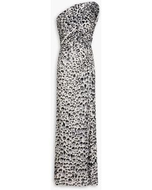 Jenny Packham Mara One-Shoulder Sequined Leopard-Print Silk-Georgette Gown - White