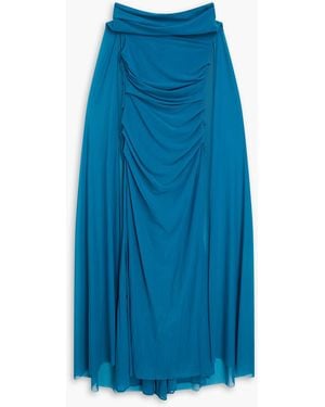Talbot Runhof Off-The-Shoulder Cape-Effect Stretch-Tulle Gown - Blue