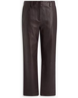 Theory Leather Straight-leg Trousers - Brown