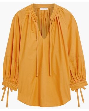 Iris & Ink Lucille Gathered Organic Cotton-Poplin Top - Orange