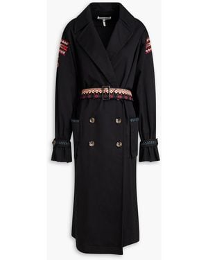 Saloni Embroidered Cotton-Blend Twill Trench Coat - Black