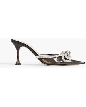 Mach & Mach Double Bow Crystal-embellished Leather And Pvc Mules - Metallic