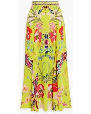 CAMILLA Crystal-embellished Printed Silk-crepe Maxi Skirt - Yellow