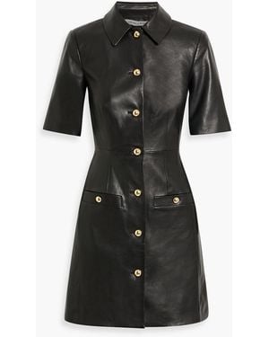 Veronica Beard Paige Leather Mini Shirt Dress - Black
