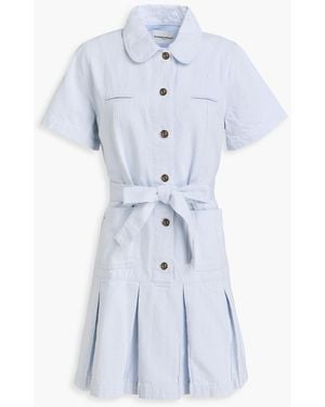 Claudie Pierlot Pleated Denim Mini Shirt Dress - Blue