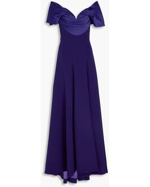 Rhea Costa Off-the-shoulder Draped Satin-trimmed Crepe Gown - Purple