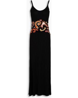 Gabriela Hearst Mila Crochet-Paneled Ribbed Cashmere And Silk-Blend Maxi Dress - Black