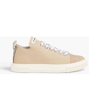 Giuseppe Zanotti Embellished Metallic Canvas Trainers - Natural