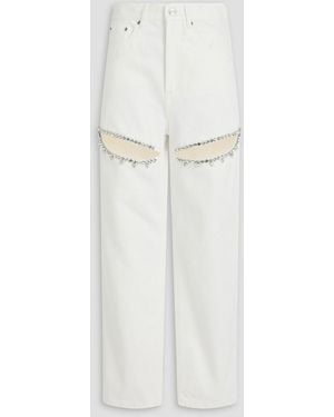 Area Cutout Crystal-Embellished High-Rise Straight-Leg Jeans - White