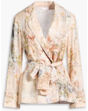 CAMILLA Floral-Print Satin Blazer - Natural