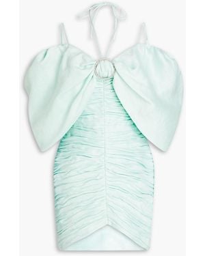 Rasario Off-the-shoulder Ruched Linen-blend Mini Dress - Blue