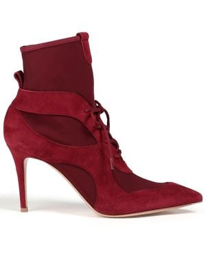 Gianvito Rossi Jenna Suede-Paneled Stretch-Knit Sock Boots - Red