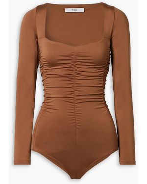 Tibi Ruched Jersey Bodysuit - Brown