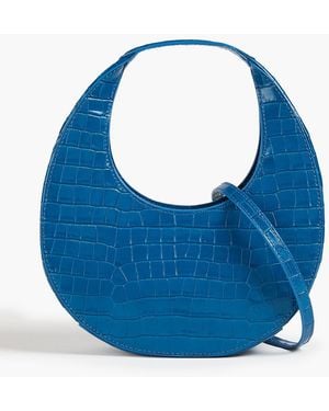 STAUD Moon Mini Croc-Effect Leather Tote - Blue