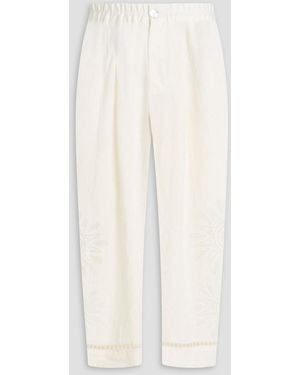 FARM Rio Richelieu Embroidered Linen Trousers - White