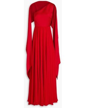Badgley Mischka One-shoulder Georgette-paneled Satin Gown - Red