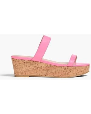 Stuart Weitzman Patent-Leather Cork Wedge Mules - Pink